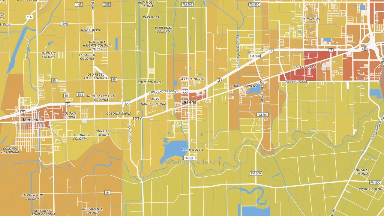 La Feria, TX Map of Vehicle Theft Rates