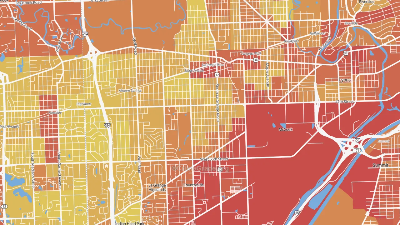 La Grange, IL Map of Vehicle Theft Rates