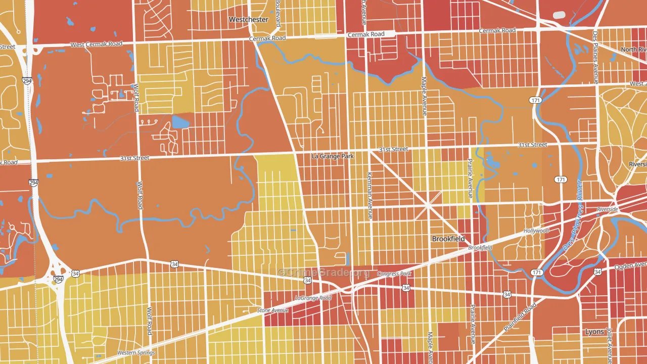 La Grange Park, IL Map of Vehicle Theft Rates