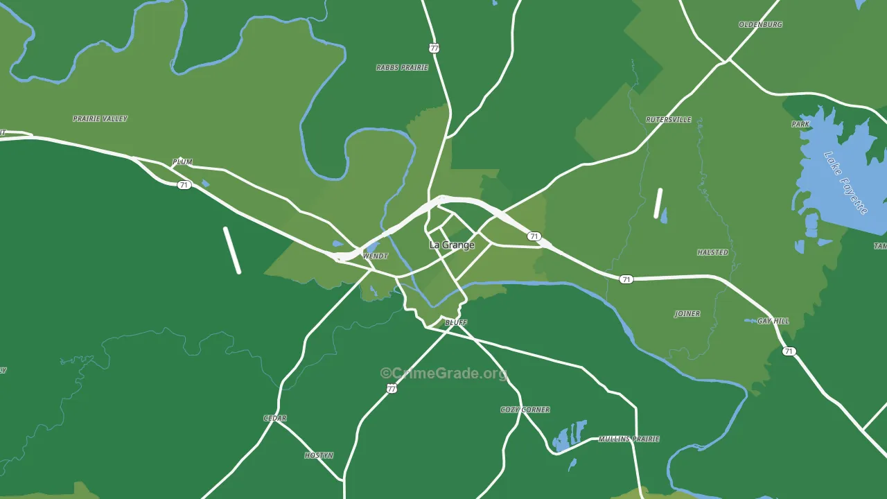 La Grange, TX Map of Vehicle Theft Rates