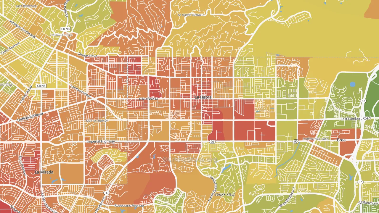 La Habra, CA Map of Vehicle Theft Rates
