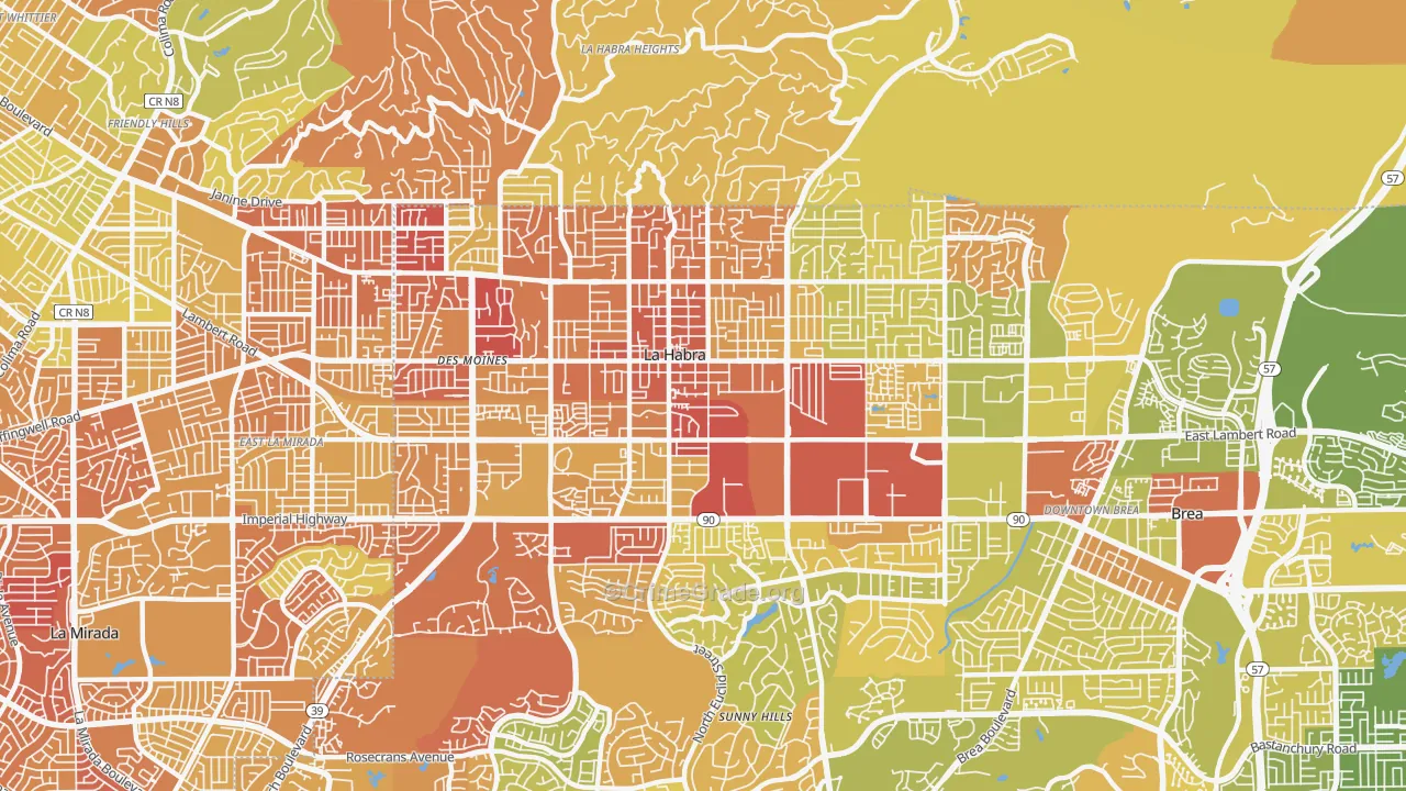 La Habra City, La Habra, CA Map of Vehicle Theft Rates