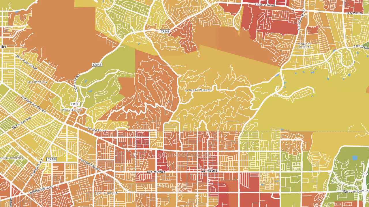 La Habra Heights, CA Map of Vehicle Theft Rates