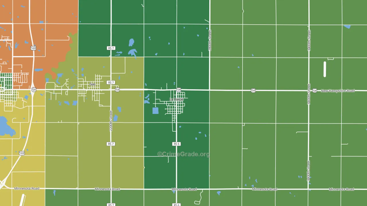 La Harpe, KS Map of Vehicle Theft Rates