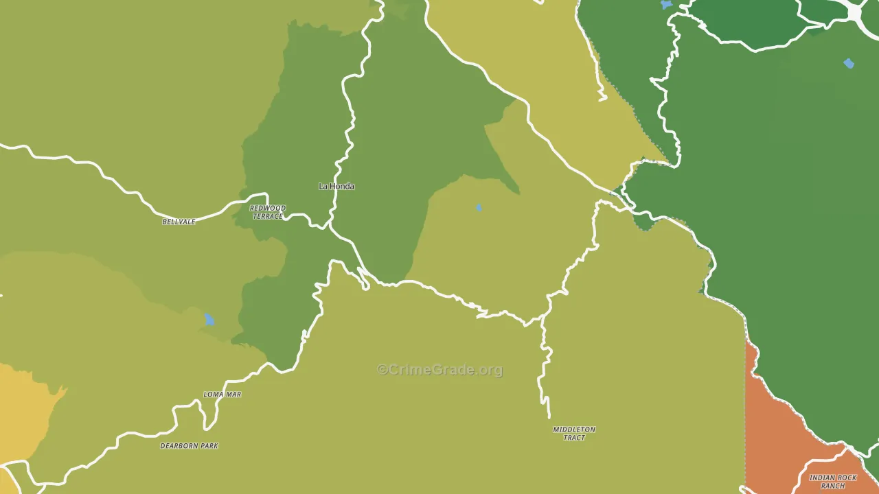 La Honda, CA Map of Vehicle Theft Rates