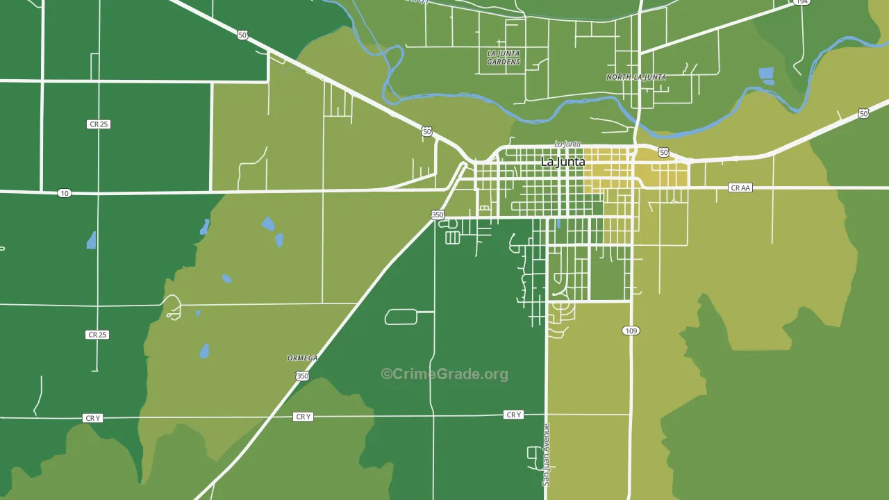 La Junta Gardens, CO Map of Vehicle Theft Rates