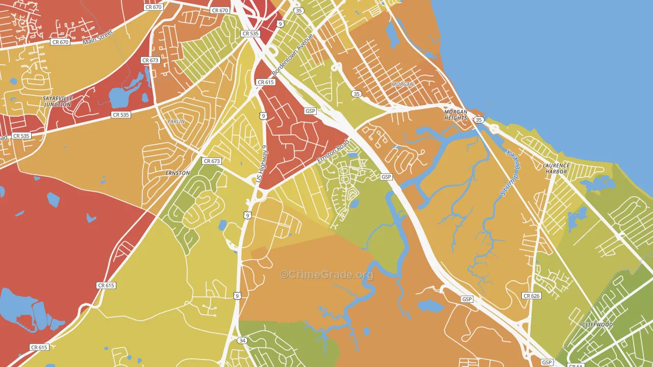La Mer, Parlin, NJ Map of Vehicle Theft Rates