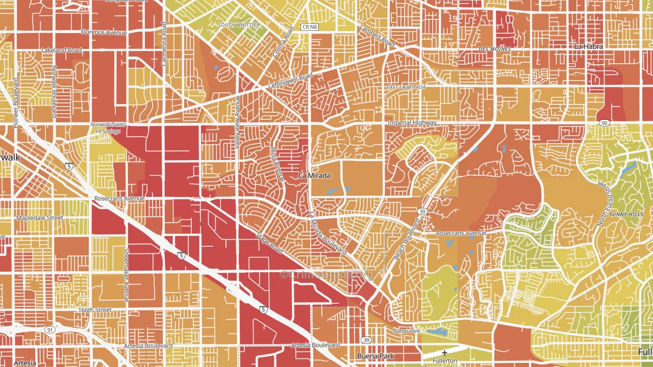 La Mirada, CA Map of Vehicle Theft Rates