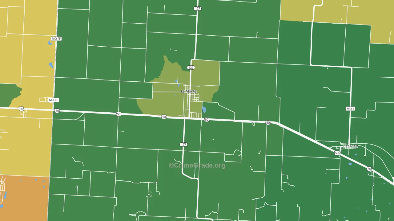 La Monte, MO Map of Vehicle Theft Rates