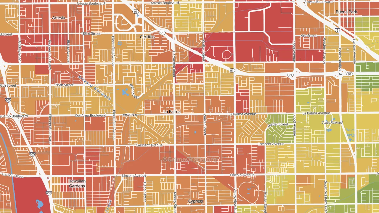 La Palma, CA Map of Vehicle Theft Rates