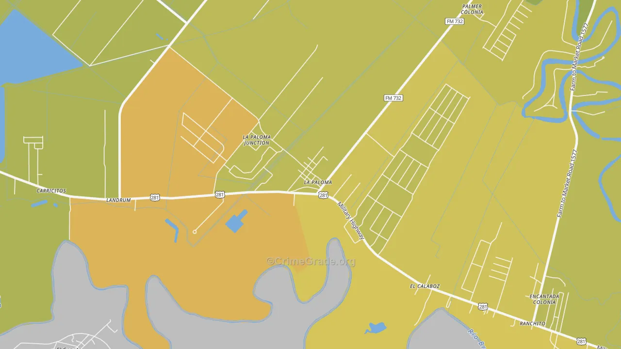 La Paloma, TX Map of Vehicle Theft Rates