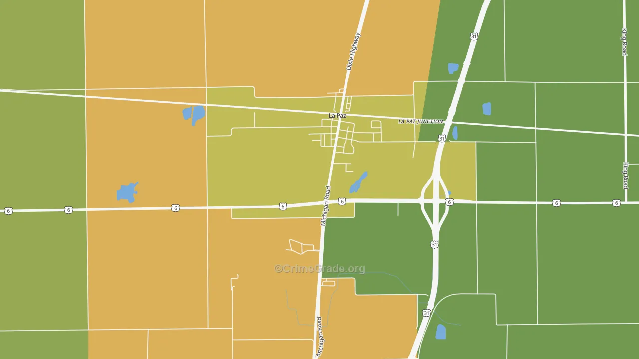La Paz, IN Map of Vehicle Theft Rates