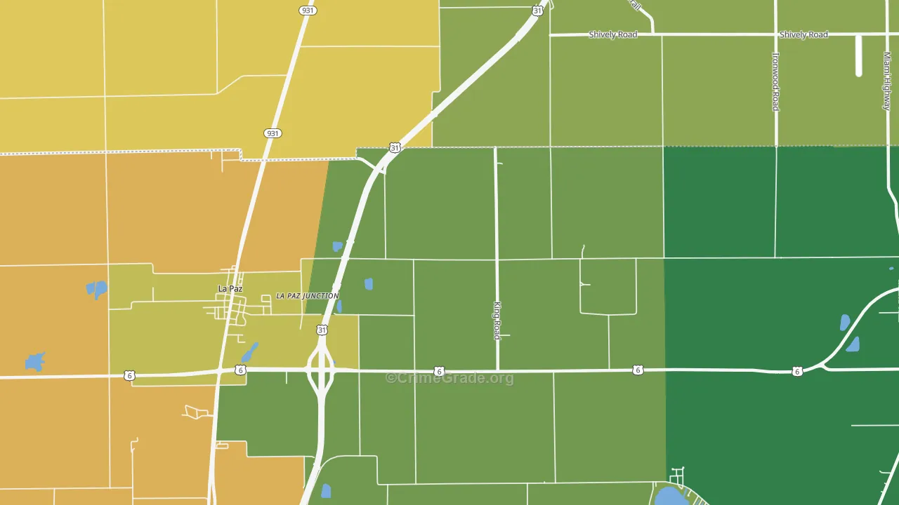 La Paz Junction, IN Map of Vehicle Theft Rates