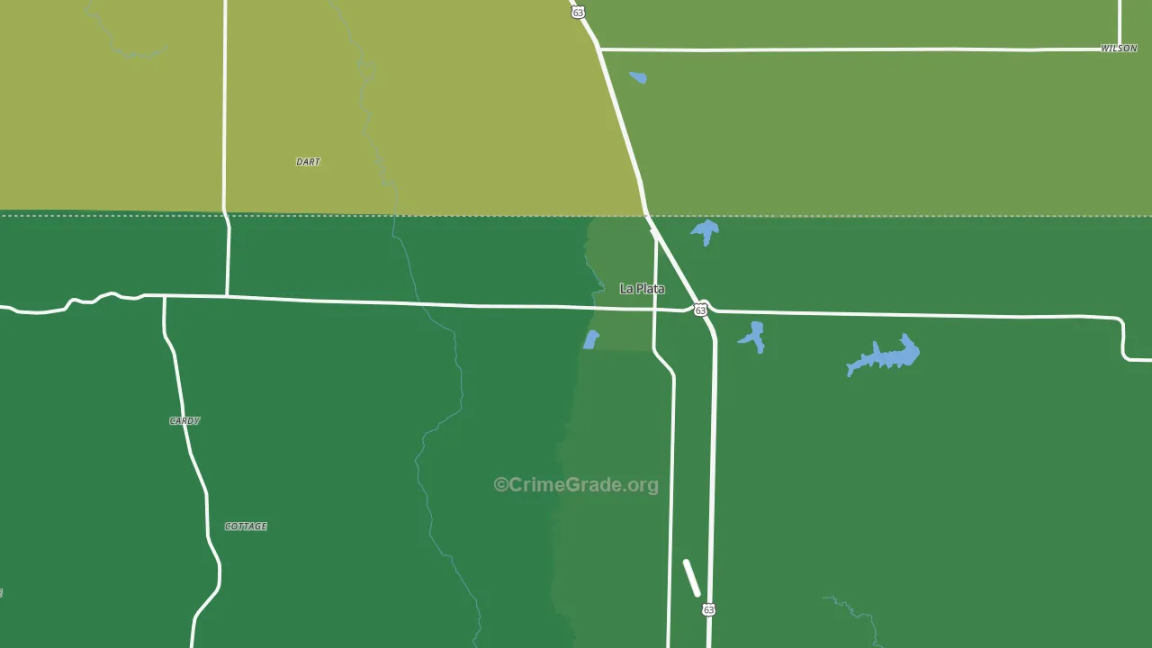 La Plata, MO Map of Vehicle Theft Rates