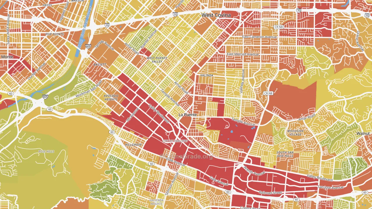 La Puente, CA Map of Vehicle Theft Rates