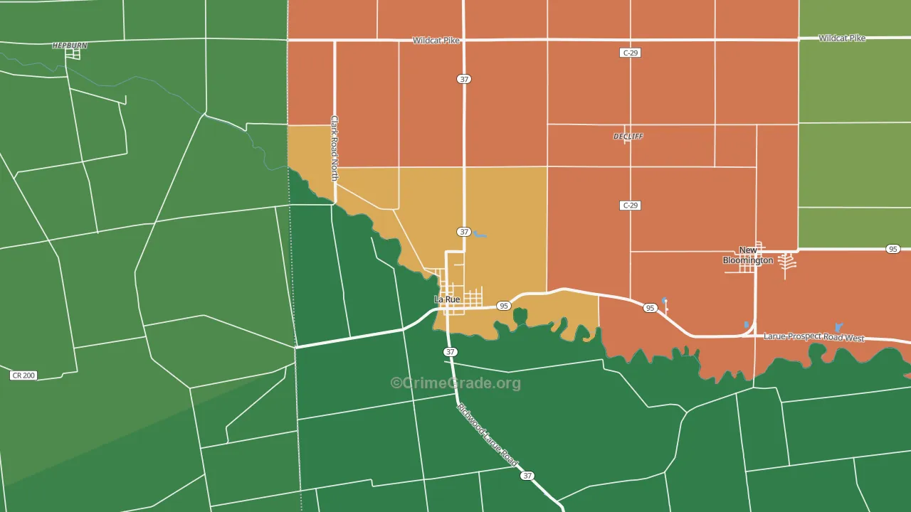 La Rue, OH Map of Vehicle Theft Rates
