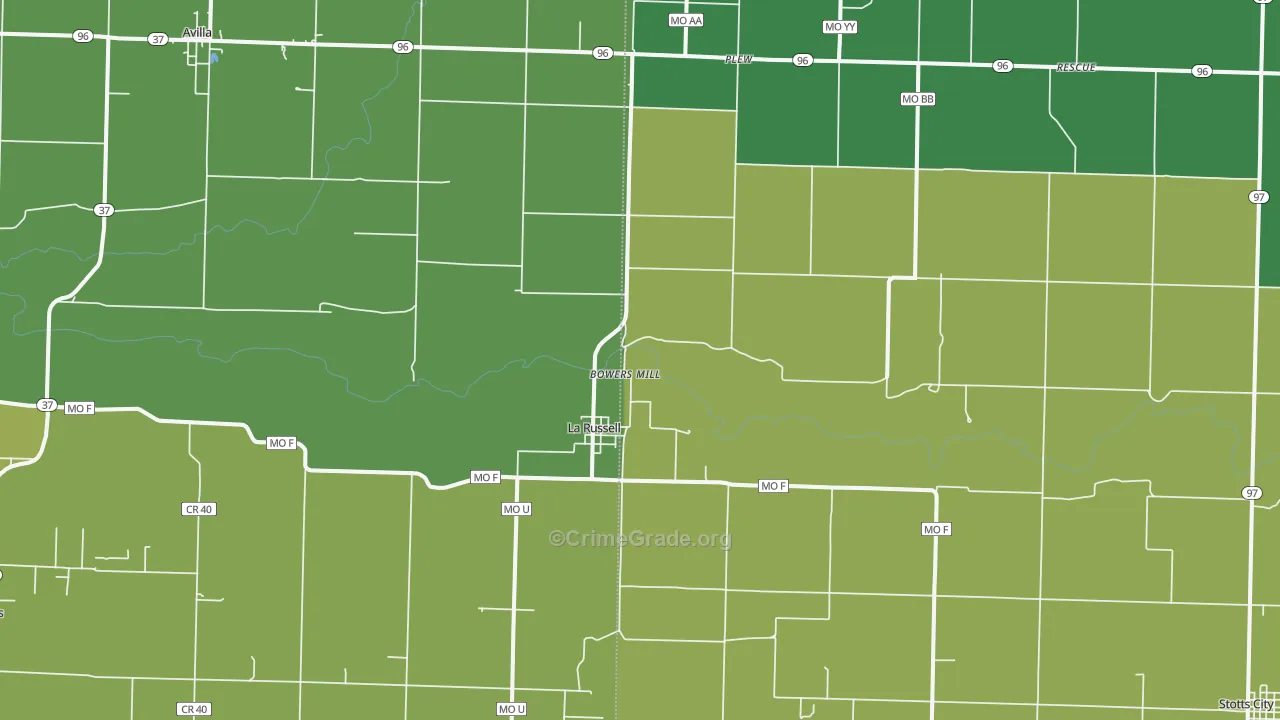 La Russell, MO Map of Vehicle Theft Rates