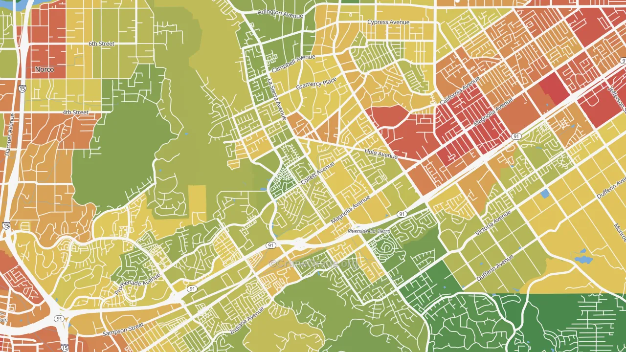 La Sierra, Riverside, CA Map of Vehicle Theft Rates