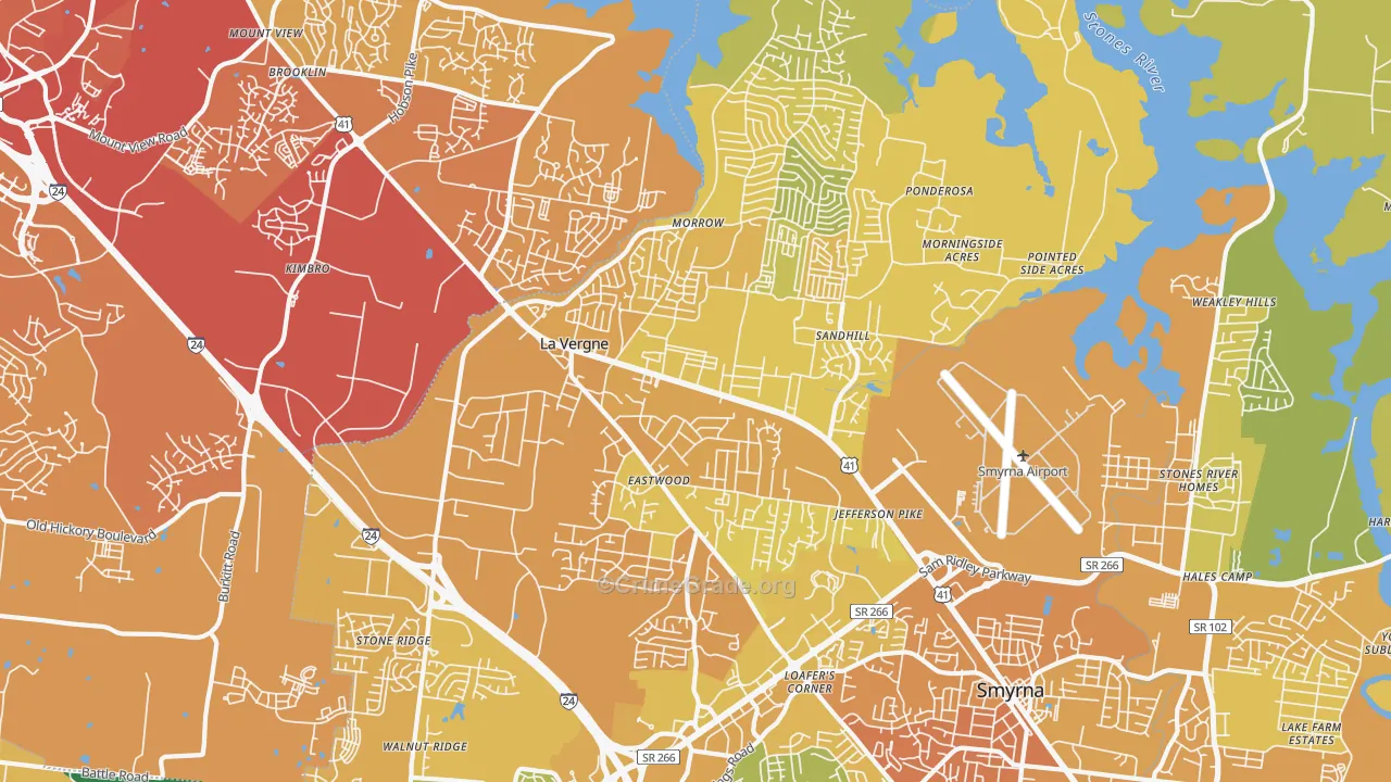 La Vergne, TN Map of Vehicle Theft Rates