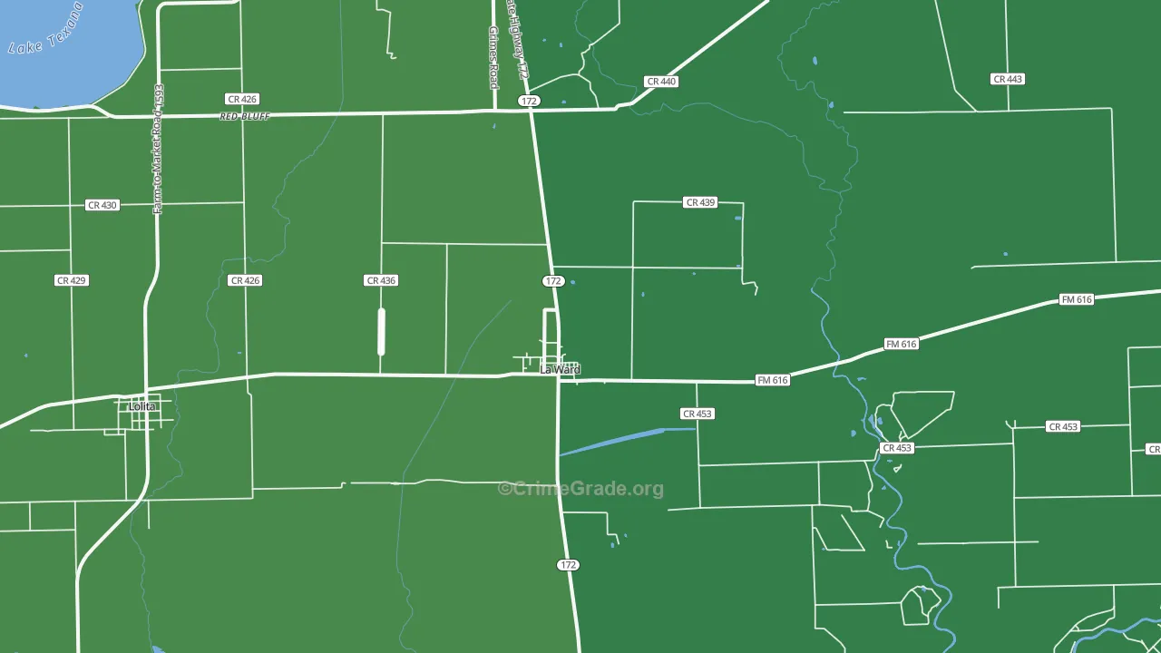 La Ward, TX Map of Vehicle Theft Rates