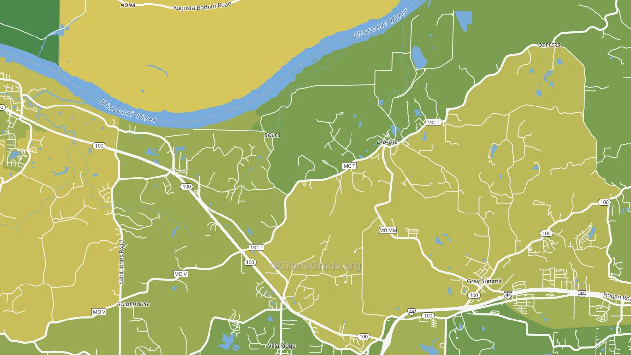 Labadie, MO Map of Vehicle Theft Rates