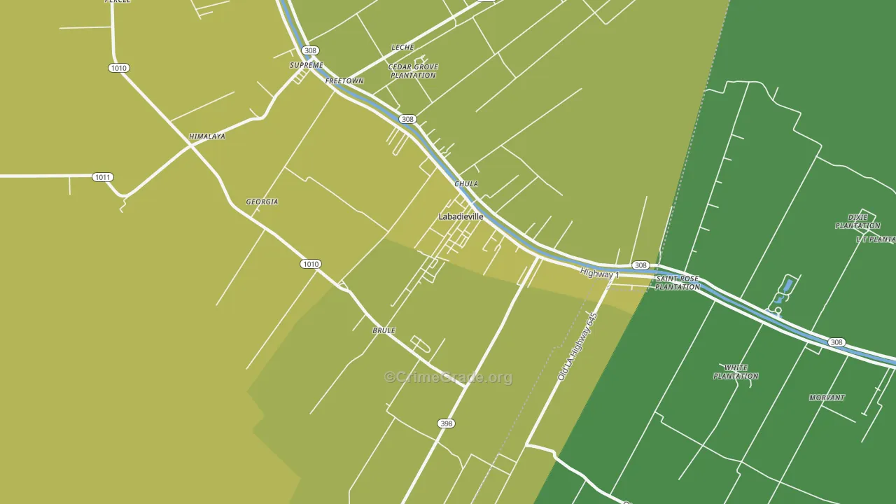 Labadieville, LA Map of Vehicle Theft Rates