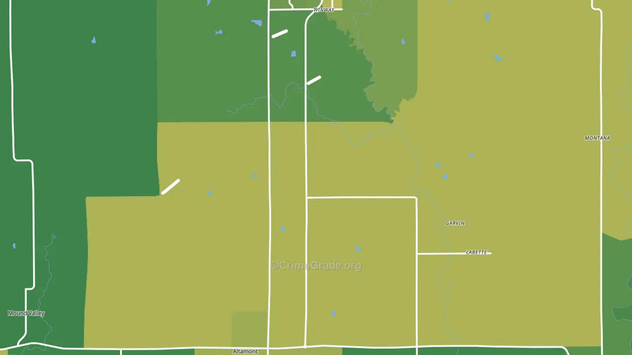 Labette County, KS Map of Vehicle Theft Rates