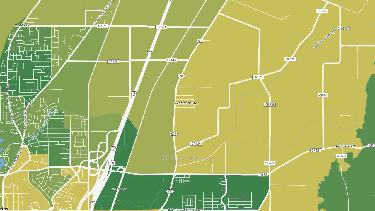 Labish Village, OR Map of Vehicle Theft Rates