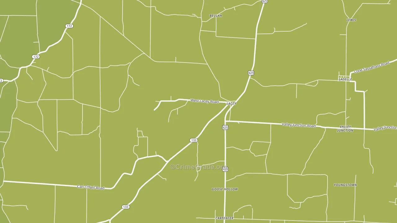 Lacey, AR Map of Vehicle Theft Rates