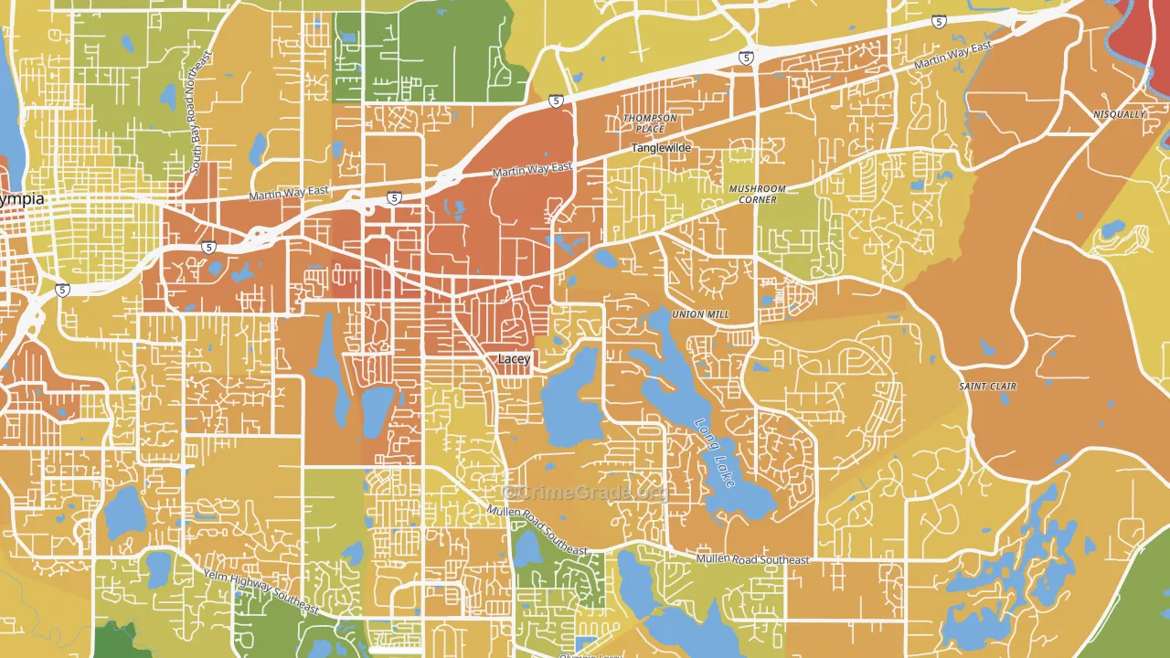Lacey, WA Map of Vehicle Theft Rates