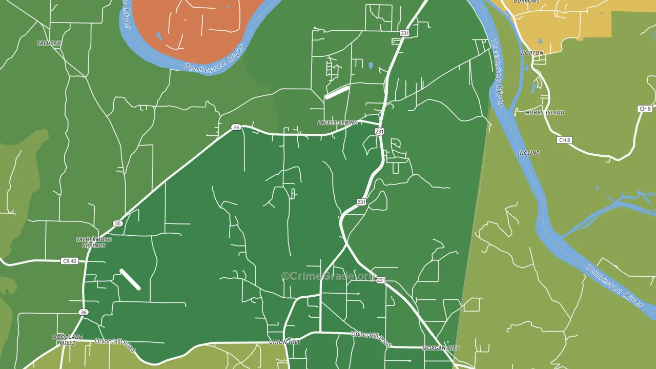 Laceys Spring, AL Map of Vehicle Theft Rates