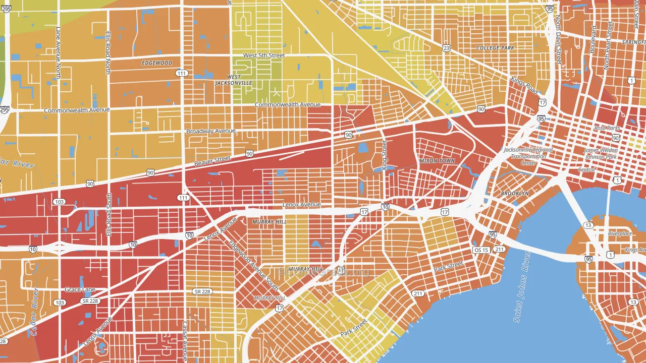 Lackawanna, Jacksonville, FL Map of Vehicle Theft Rates