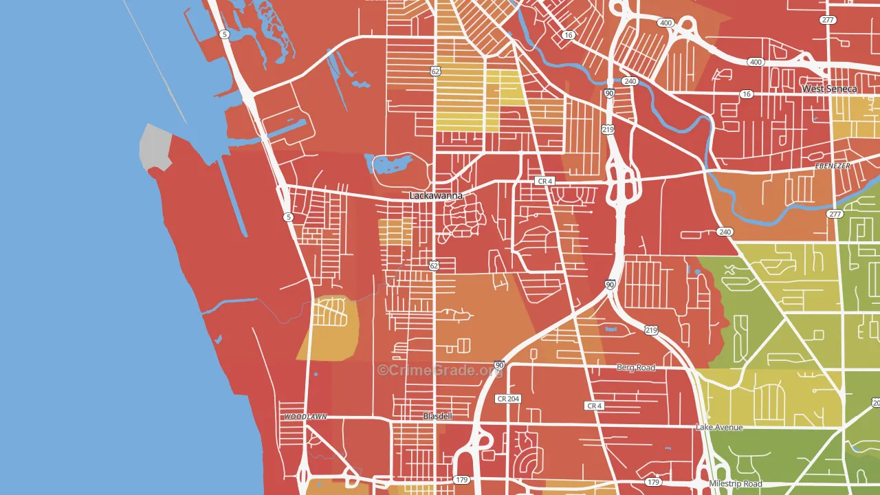 Lackawanna, NY Map of Vehicle Theft Rates
