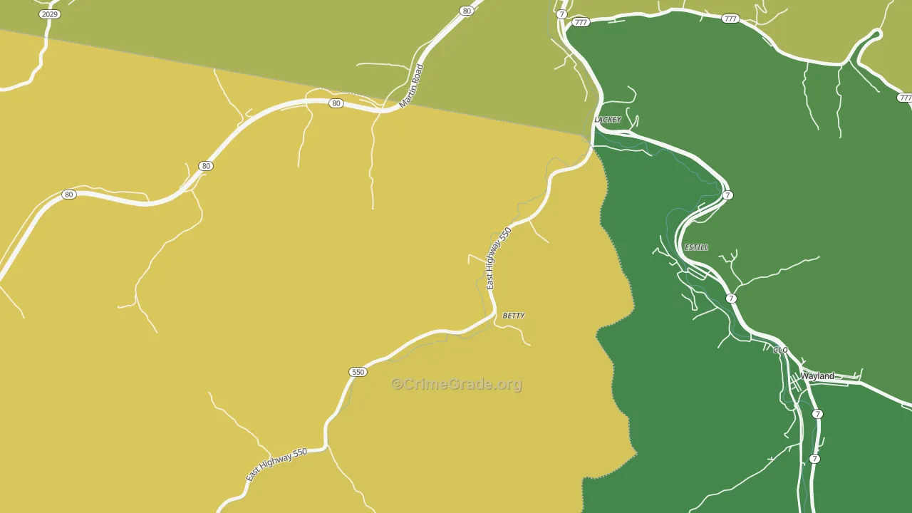 Lackey, KY Map of Vehicle Theft Rates