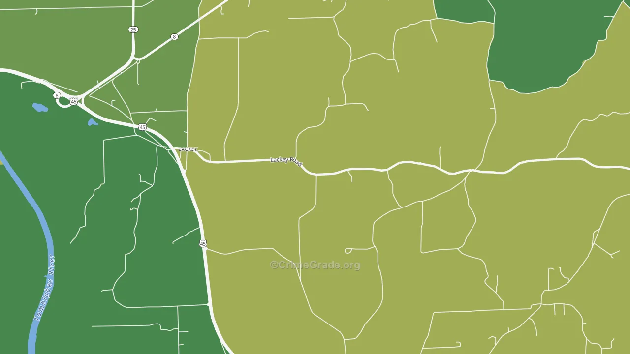 Lackey, MS Map of Vehicle Theft Rates