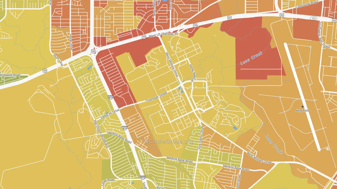 Lackland AFB, TX Map of Vehicle Theft Rates