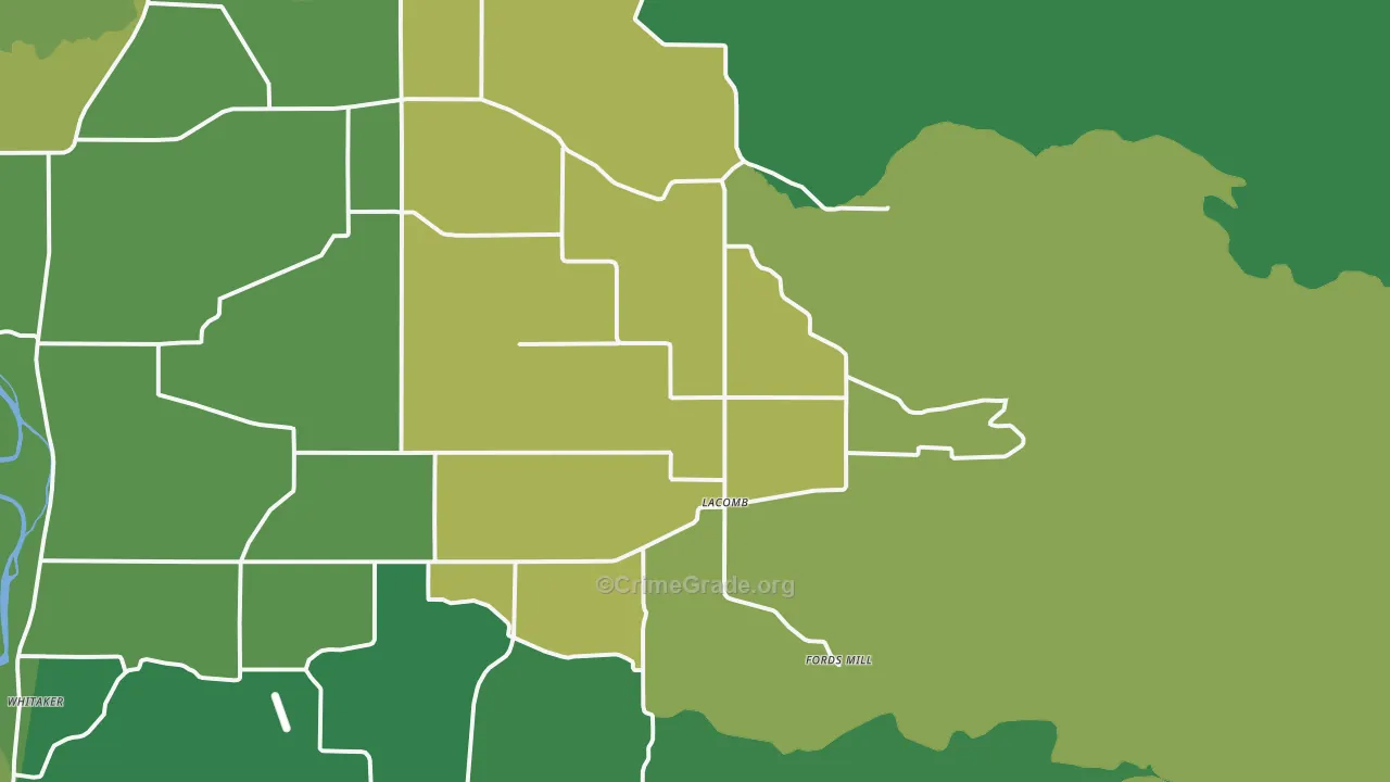 Lacomb, OR Map of Vehicle Theft Rates
