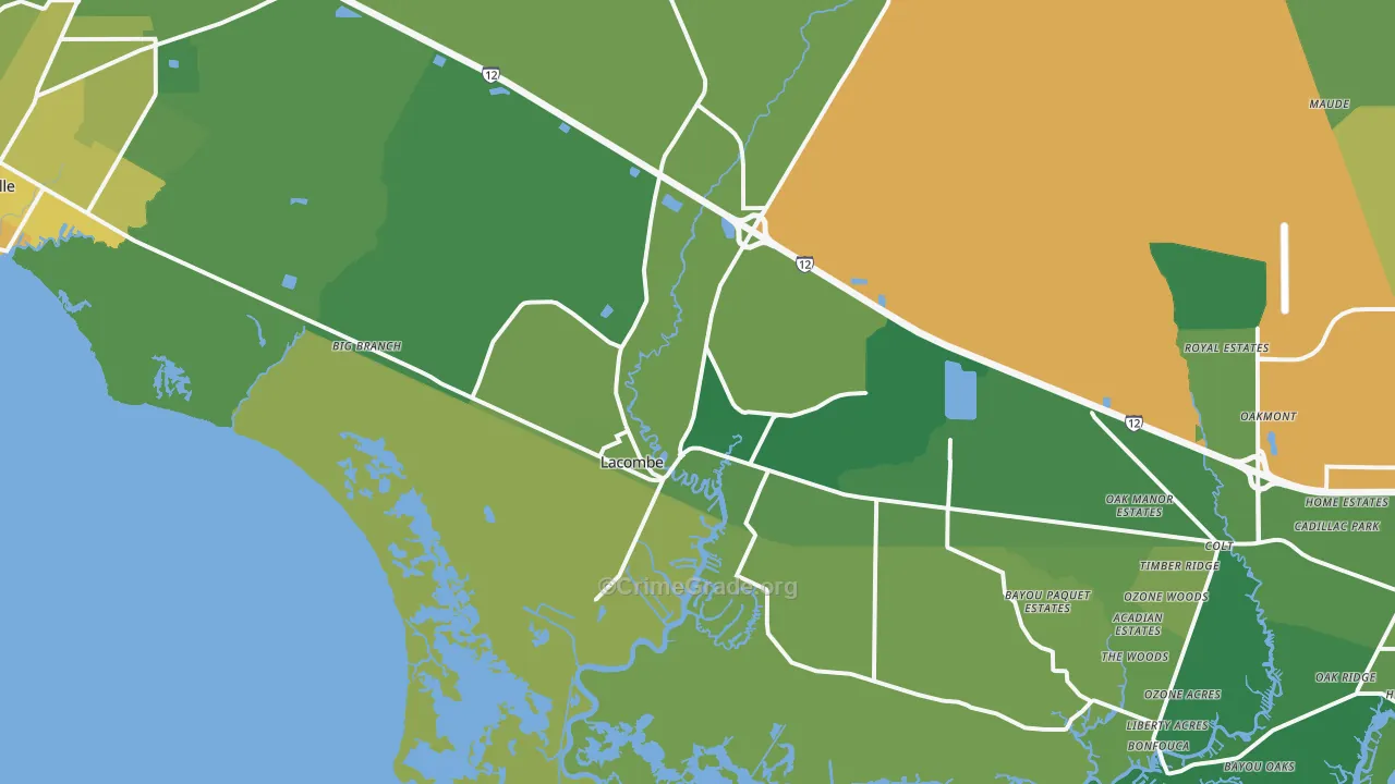 Lacombe, LA Map of Vehicle Theft Rates