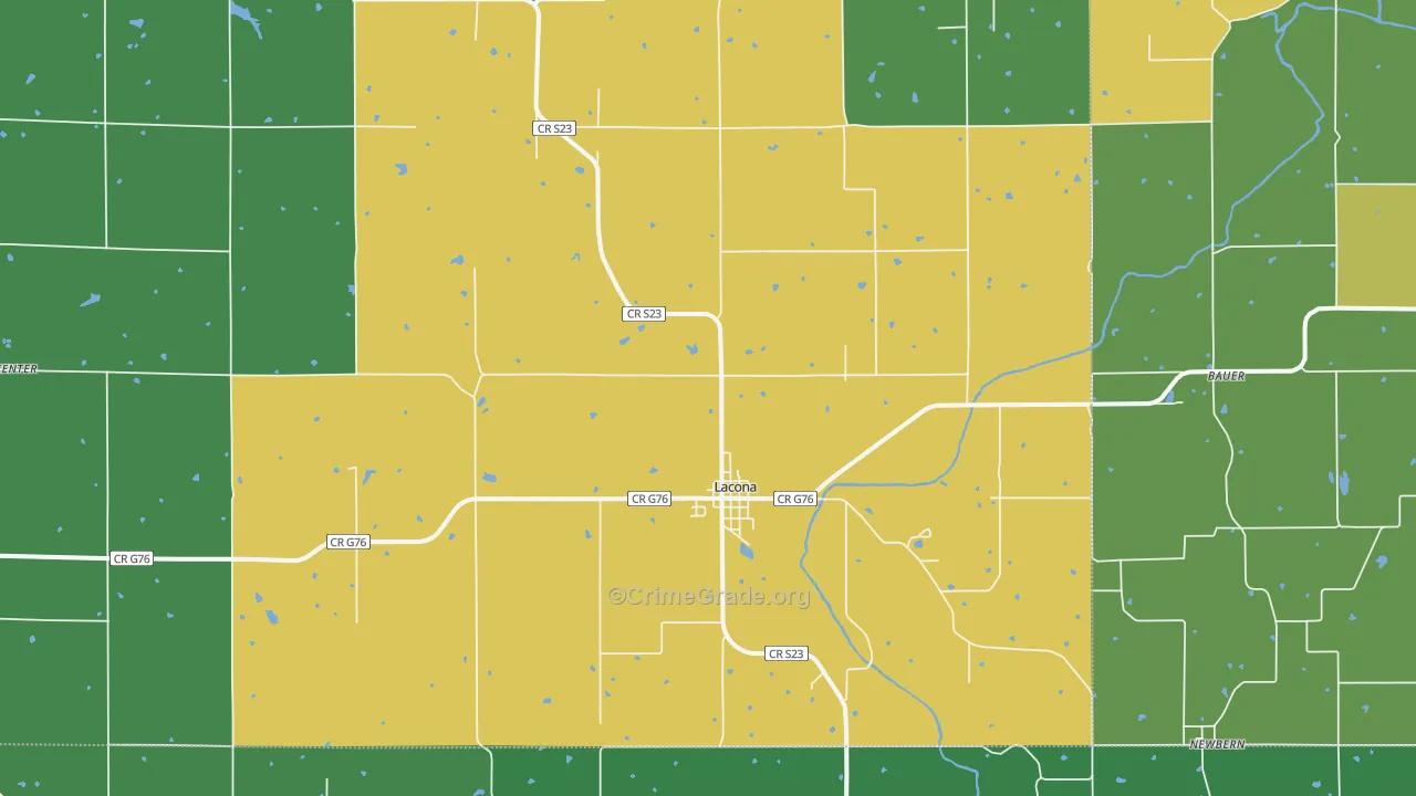 Lacona, IA Map of Vehicle Theft Rates