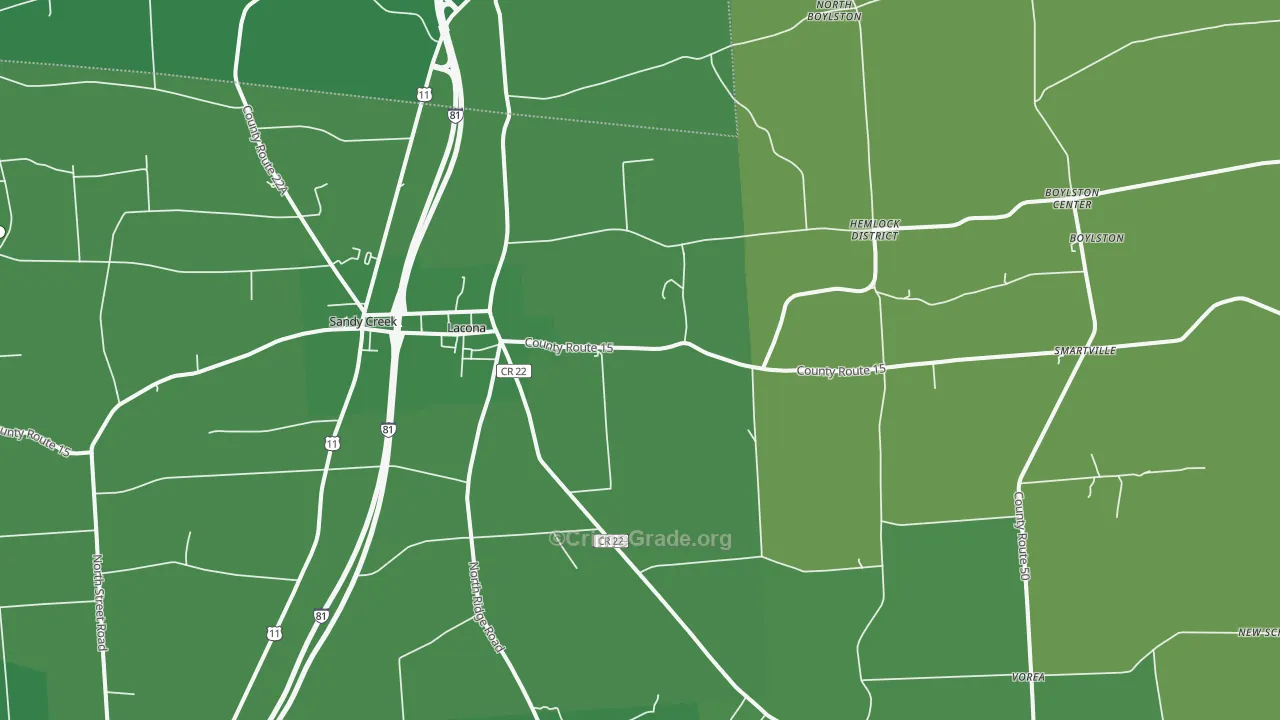 Lacona, NY Map of Vehicle Theft Rates