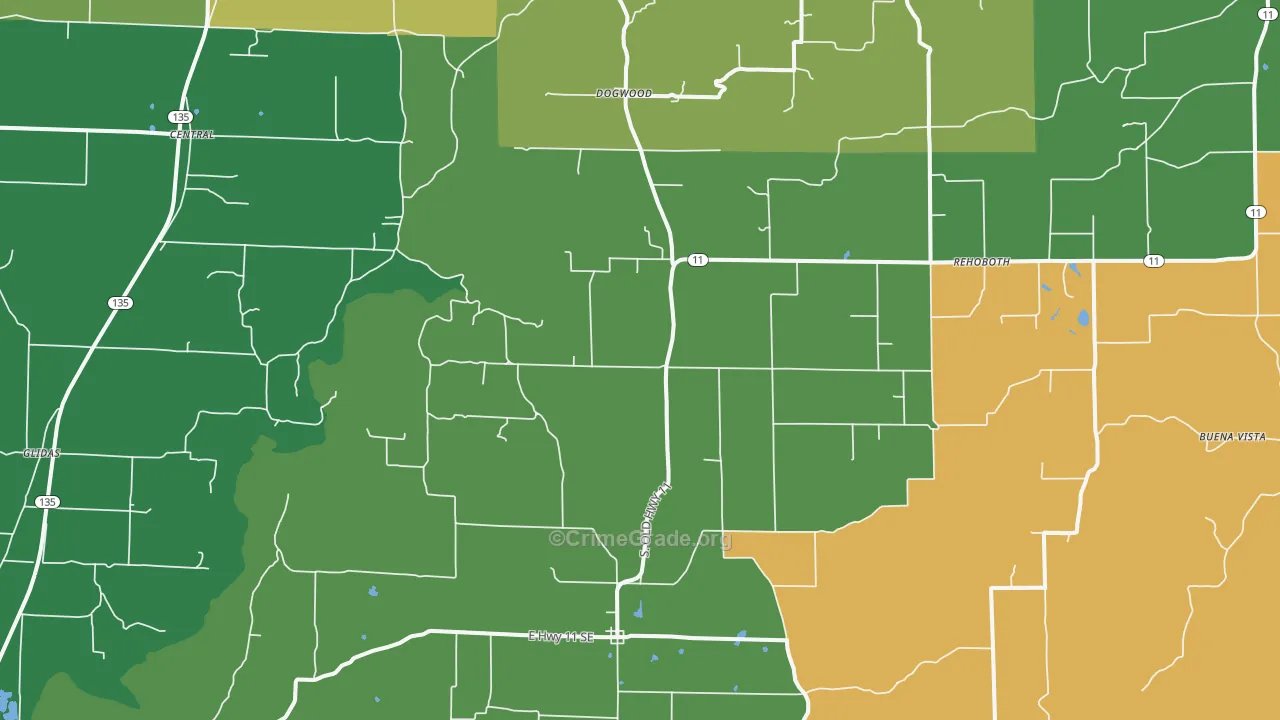 Laconia, IN Map of Vehicle Theft Rates