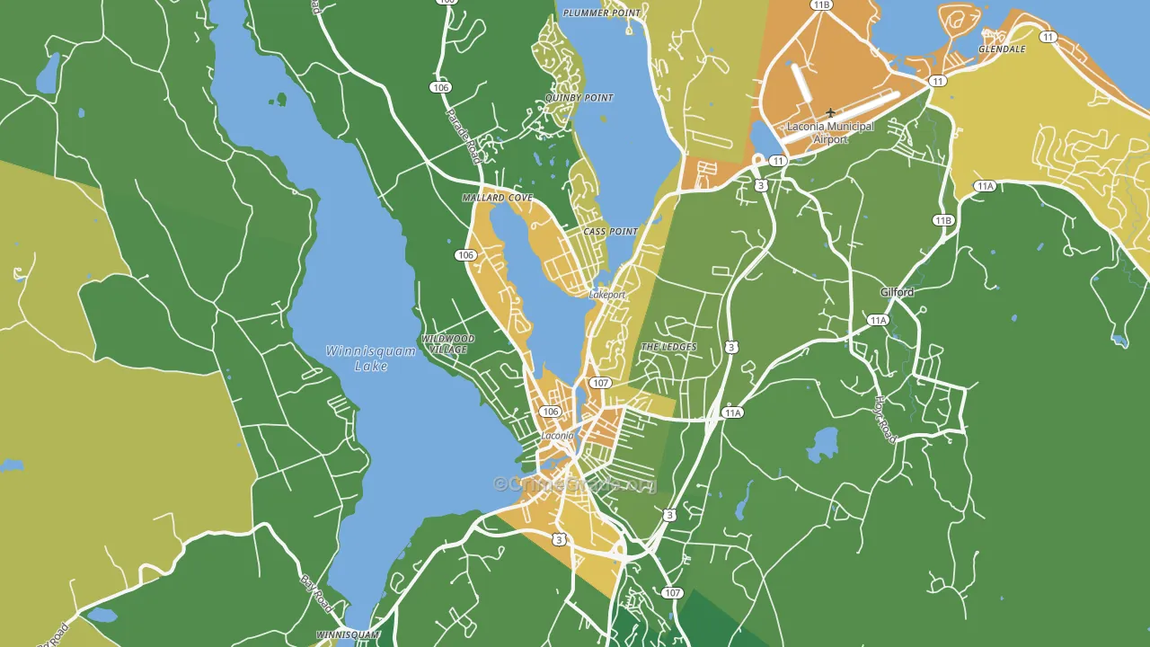 Laconia, NH Map of Vehicle Theft Rates