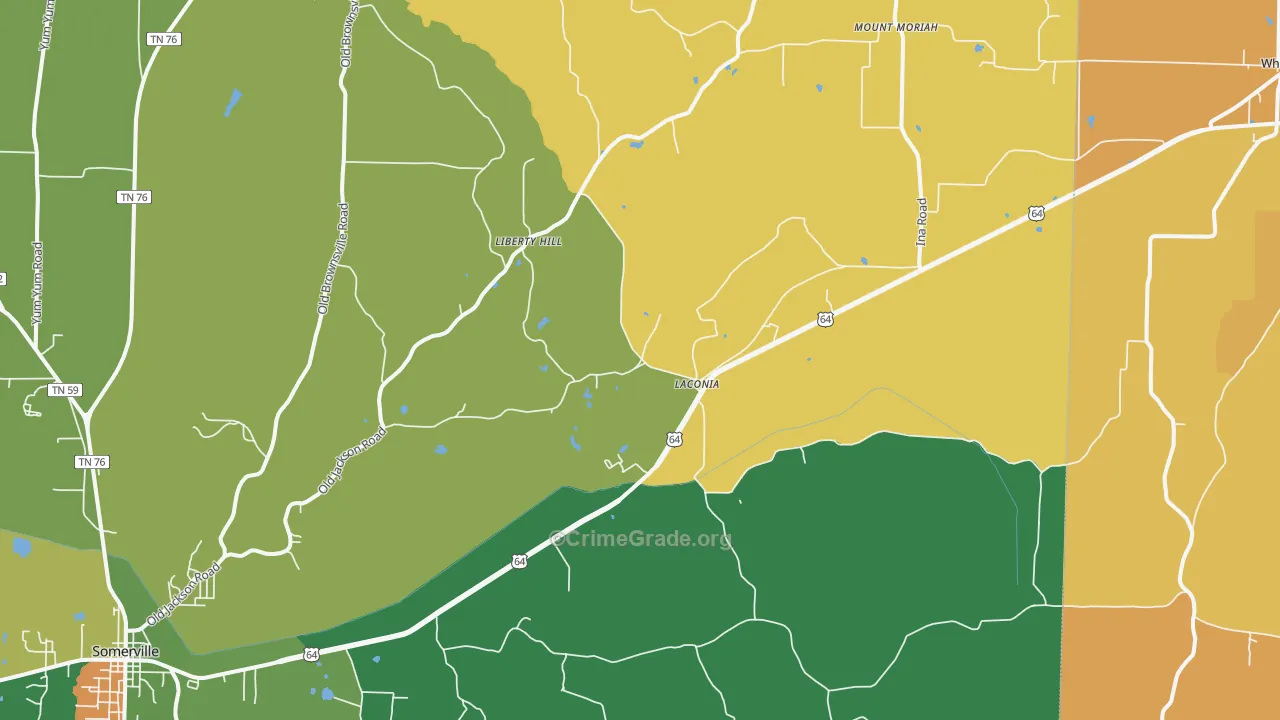 Laconia, TN Map of Vehicle Theft Rates