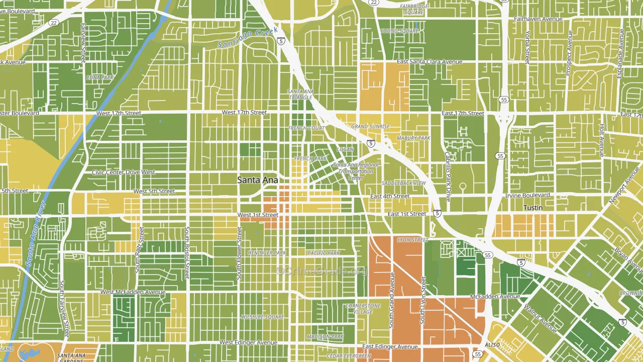 Lacy, Santa Ana, CA Map of Vehicle Theft Rates
