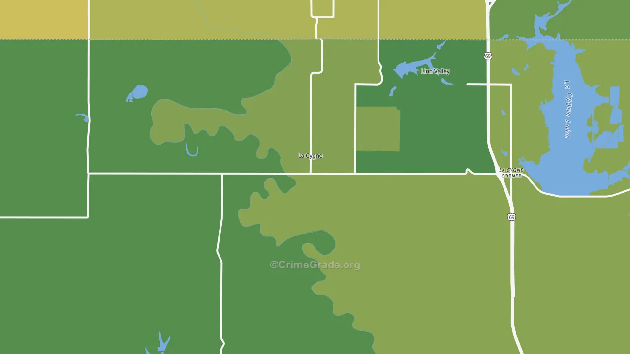 Lacygne, KS Map of Vehicle Theft Rates