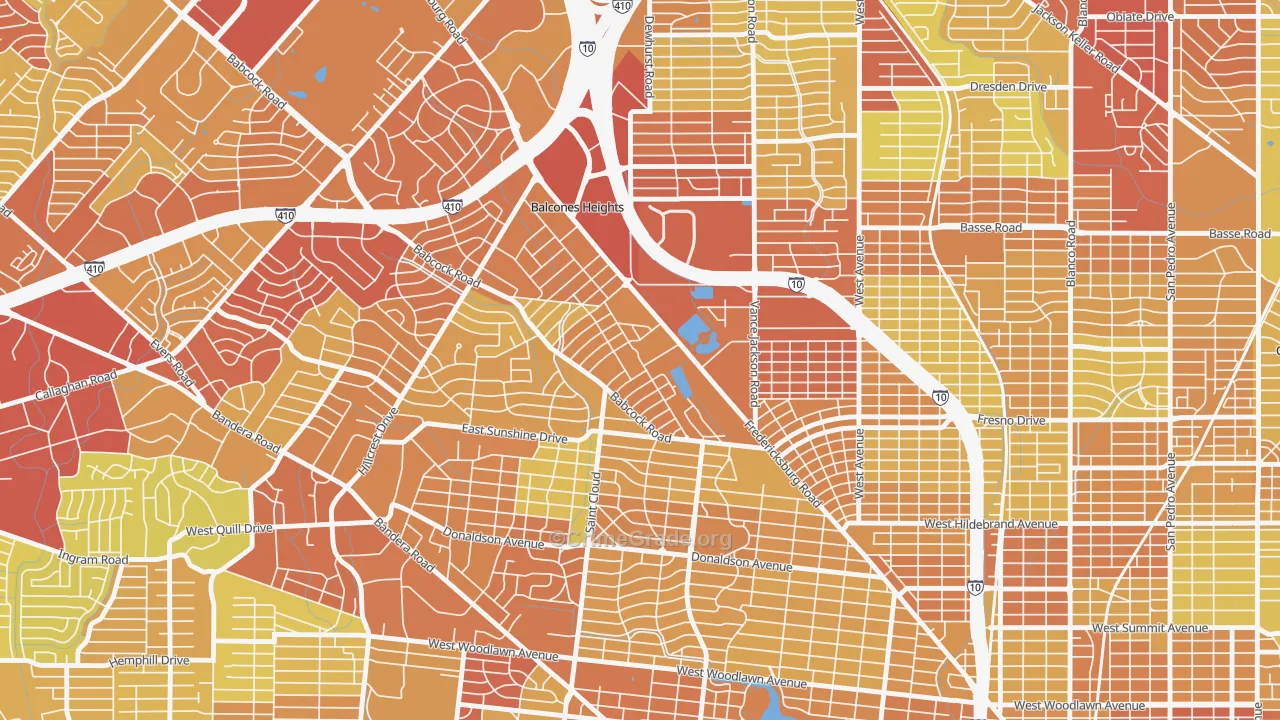 Laddie Place and North Wilson, San Antonio, TX Map of Vehicle Theft Rates