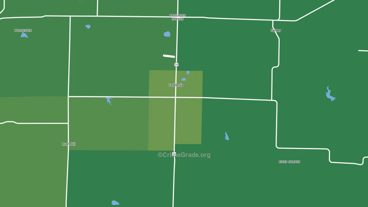 Laddonia, MO Map of Vehicle Theft Rates