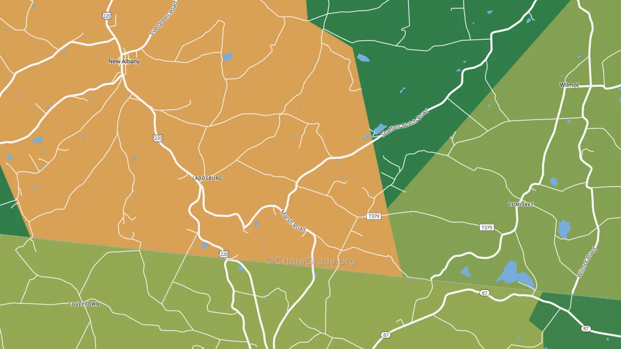 Laddsburg, PA Map of Vehicle Theft Rates