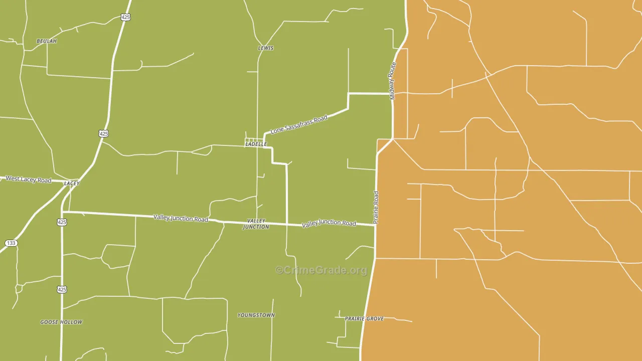 Ladelle, AR Map of Vehicle Theft Rates