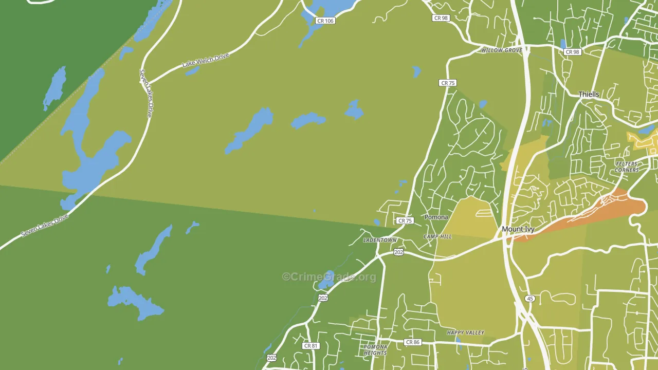 Ladentown, NY Map of Vehicle Theft Rates